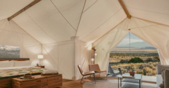 Interiors of the safari tents at the ULUM hotel by Under Canvas in Moab, Utah