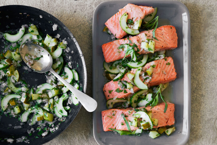 Baked Salmon with Tarragon-Glazed Cucumber