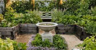 Garden Water Feature with Raised Beds